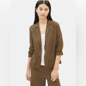 Eileen Fisher brown 100% organic linen two button blazer